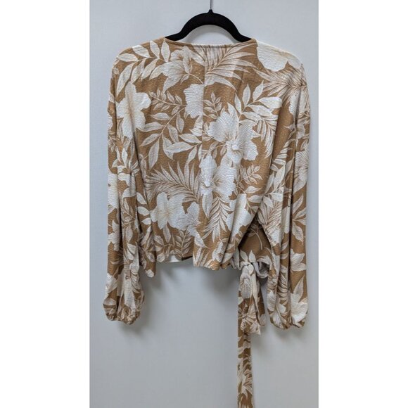 Lane Bryant Light Brown/Ivory Floral Print Wrap Blouse - Picture 2 of 2